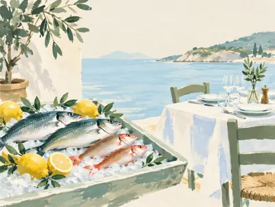 Illustration: Ein Abendessen ganz im Zeichen des Fischs, zwischen Fischhandlung und Restaurant.