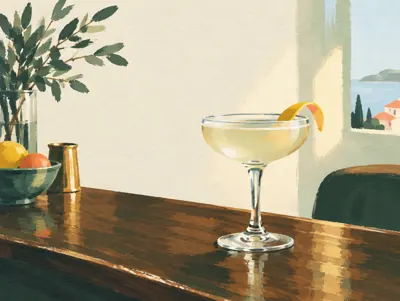 Illustration: Eine kleine Bar im Zentrum für einen Cocktail nach dem Essen.